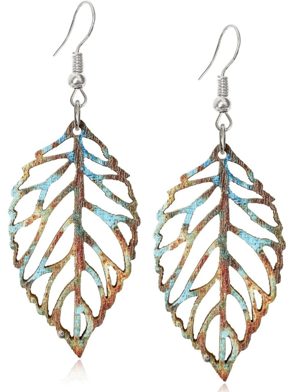 Handmade Bohemian Colorful Nature Wooden Leaf Dangle Drop Earrings Ethnic Africa